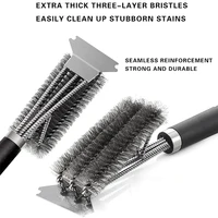 Brosse et grattoir de gril sûrs avec poignée de luxe, brosse de nettoyage de gril, accessoires de brosse de gril à poils en acier inoxydable, 1/2 pièces 2
