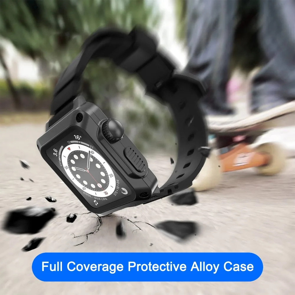 Leather Strap+Case For Apple Watch 6 5 4 SE 44mm 40mm Metal stainless steel protective glass case For iWatch 3 42mm 38mm Correa