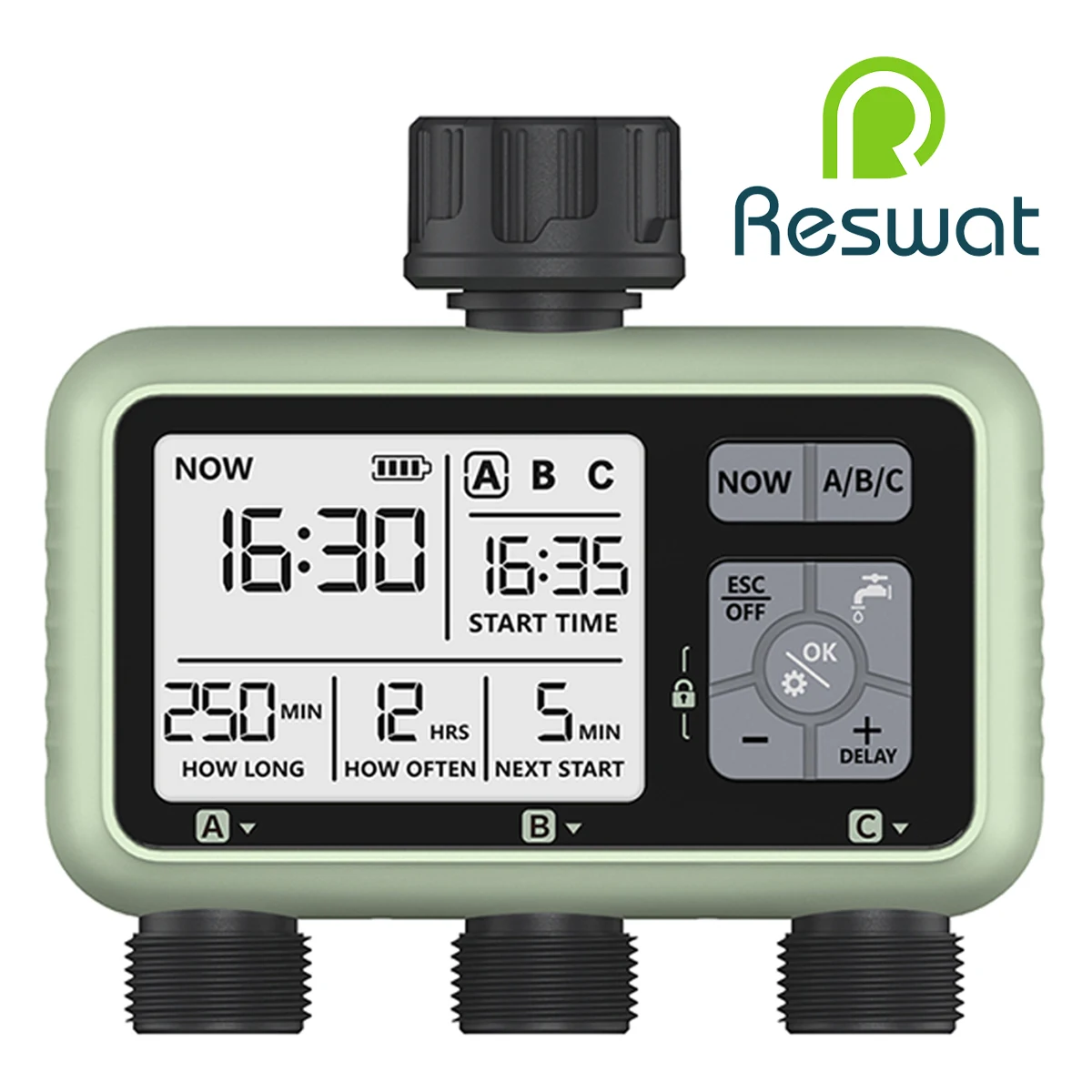 Reswat HCT-378 Newest 2024 3-Outlet Water Timer Independent Control Program Digital Garden Sprinkler