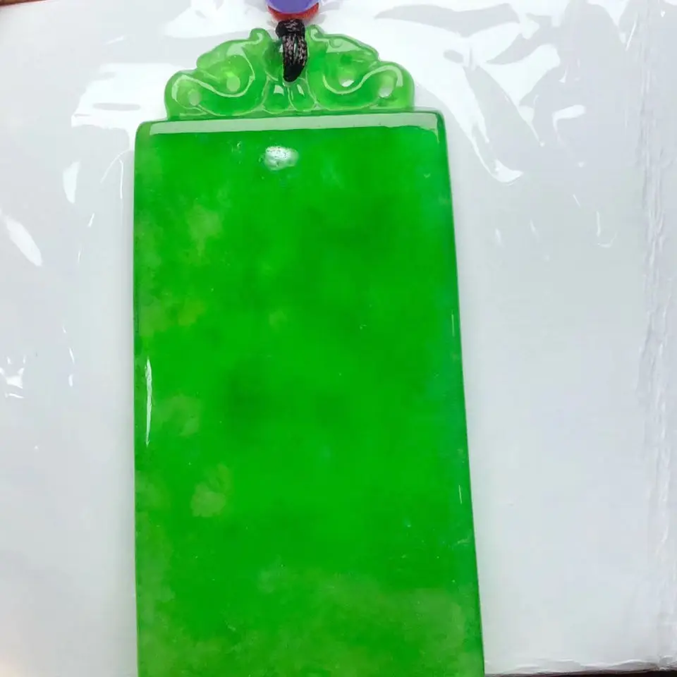 

Natural 100% real Myanmar green jadeite carve Bless peace pendant jewellery Handle piece for men woman gifts good luck