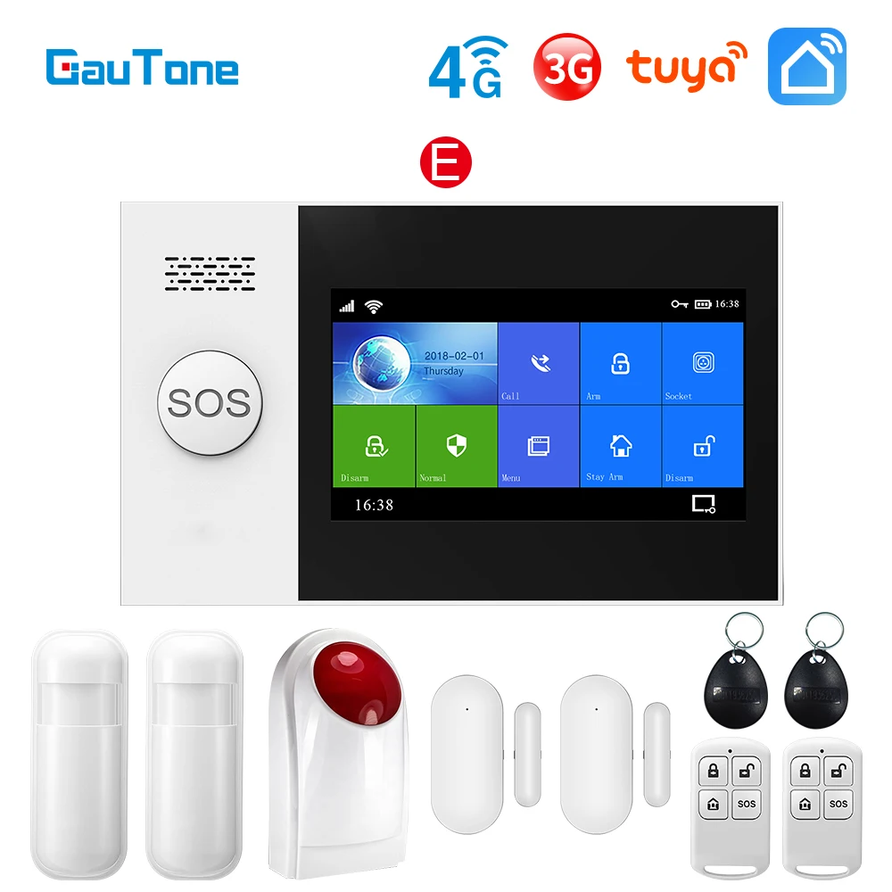 GauTone PG107 WiFi 4G 3G Alarm System for Home Security with PIR Wireless Solar Siren Support Tuya Remote Control best alarm keypad Alarms & Sensors