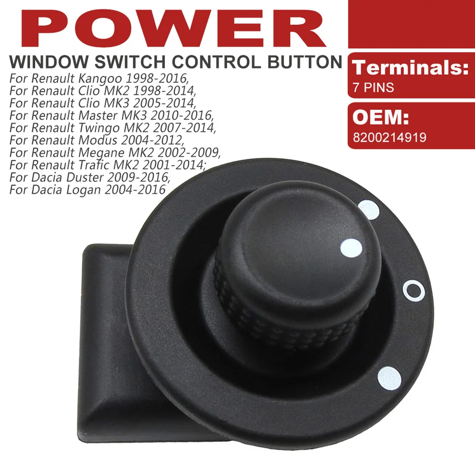 Interrupteur Rétroviseur Renault Interrupteur Rétroviseur électrique 255704649R - Compatible Renault, Dacia Interrupteur Kangoo