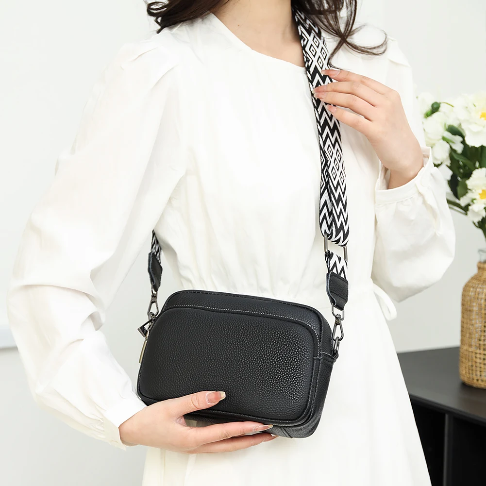 Genuine Leather Crossbody Bag with 2 Straps for Women