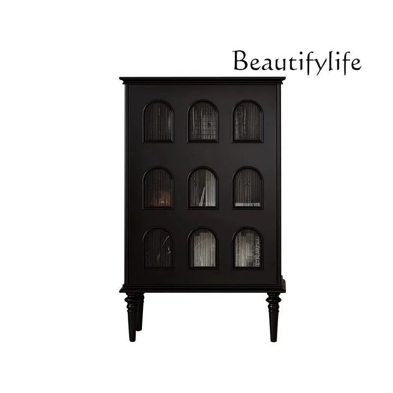 

American-Style Retro Retro Dining Side Entrance Living Room Glass Dust-Proof Display Storage Storage Cabinet