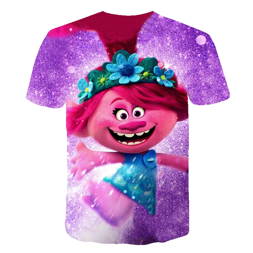 custom tee shirts 2022 Summer Casual T-shirt Troll Movie Uniform 3D Cute Image Baby Girl Clothes Street Cartoon boy Girl Top T-Shirts best of sale