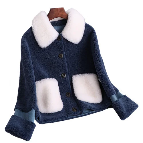 

Autumn Winter 2023 Short Sheep Shearing Casual 100% Real Wool Jacket Women Fur Coat Jaqueta Feminina Gxy925