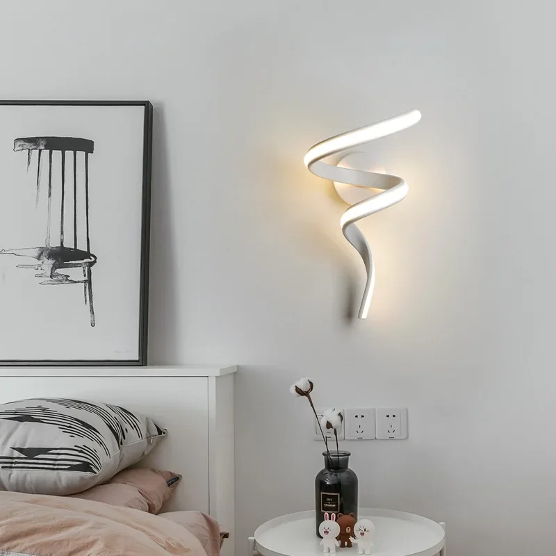 

Modern LED Wall Lamp Aluminum Line Spiral Light For Living Room Bedroom Bedside Study Stairway Balcony Backdrop Home Decor Light