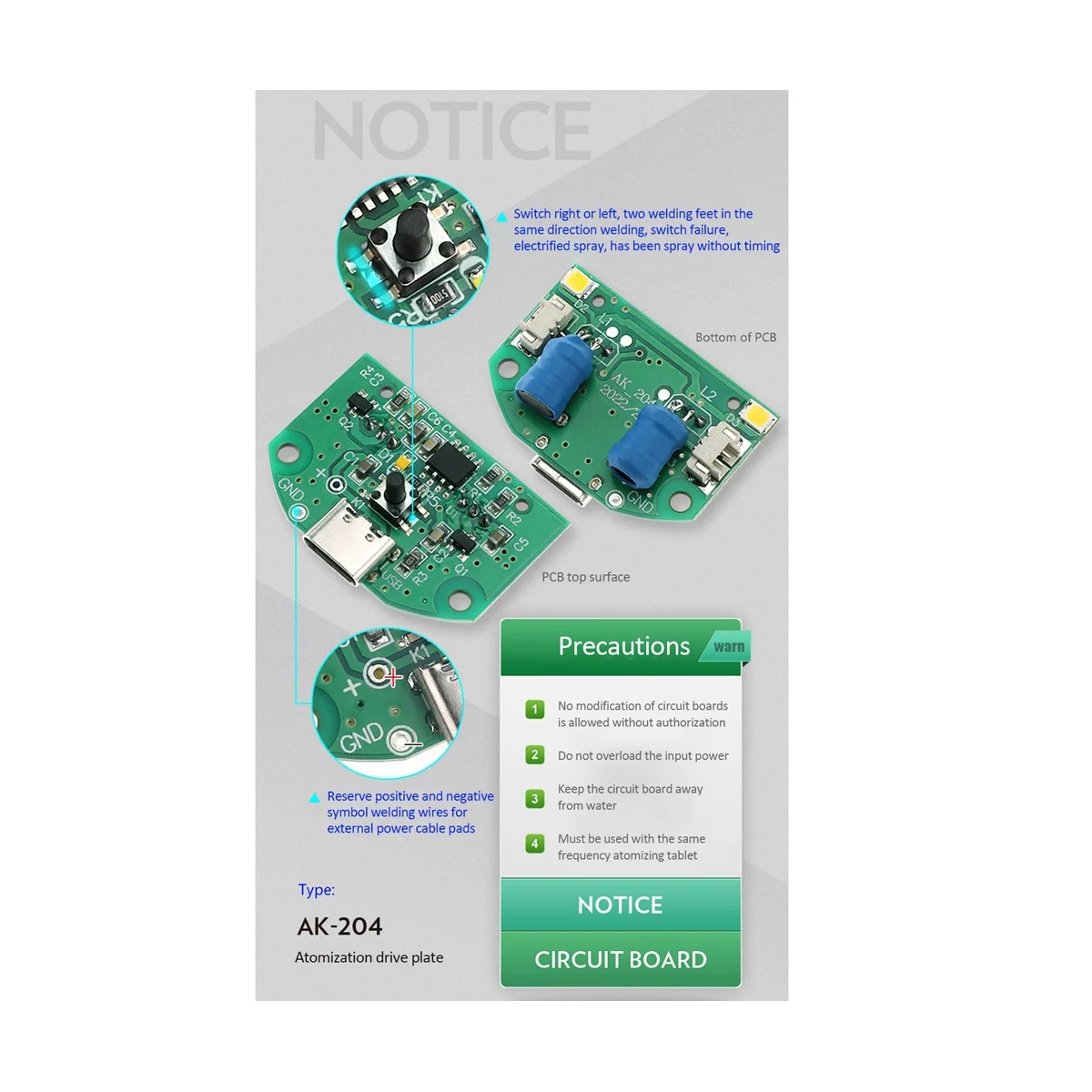 Type-C USB Humidifier Atomization Module Drive Circuit Board Accessories DC5V Mini Humidifier Double Spray Head