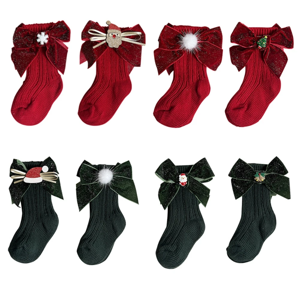 

Baby Girls Christmas Socks Newborn Knee High Big Bow Princess Children Sock oddler Soft Thicken Socks Baby Girl Boy Floor Sock