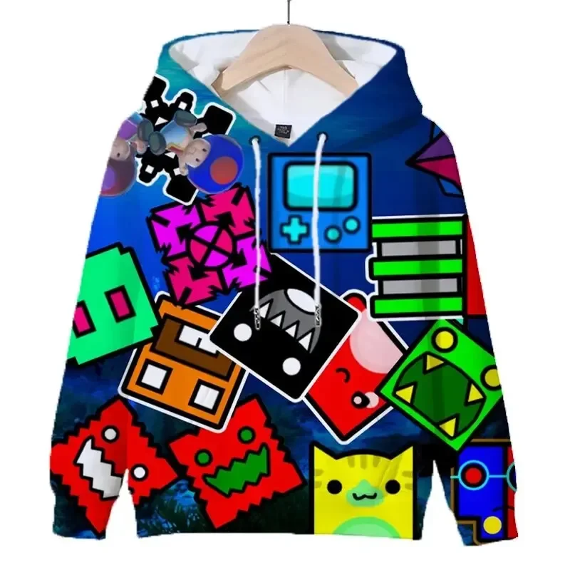 thumbnail image 1 of Sudadera con capucha para hombre Game Geometry Dash con estampado gráfico 3D, moda urbana de otoño para niño, sudadera informal de manga larga de gran tamaño, 1 of 5
