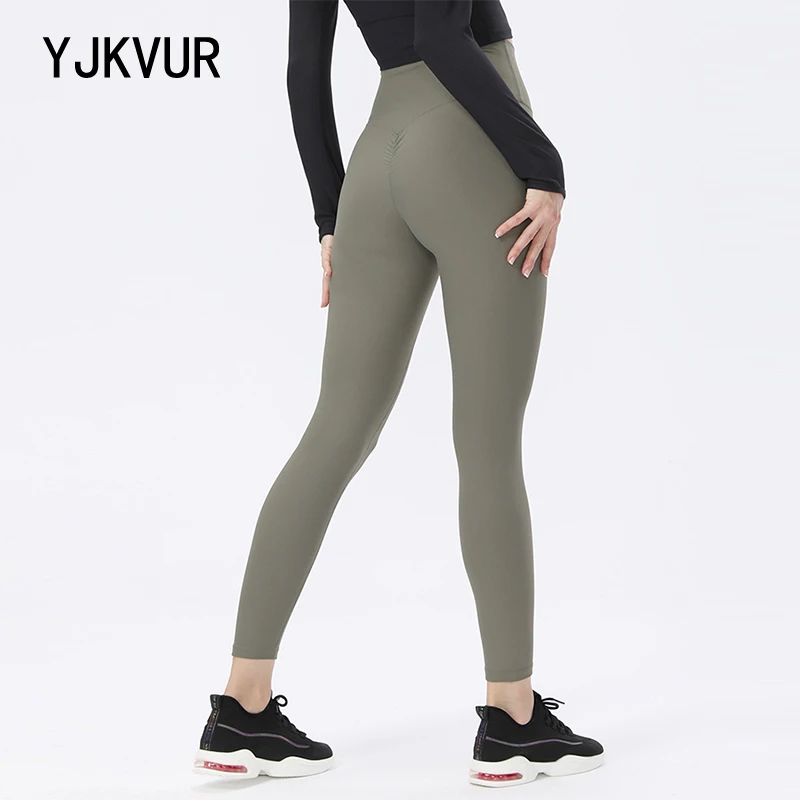 

YJKVUR Nylon Gym Yoga Pants Women Leggings For Fitness High Waist Long Pants Women Hip Push UP Tights Women Clothing Rib Fabric