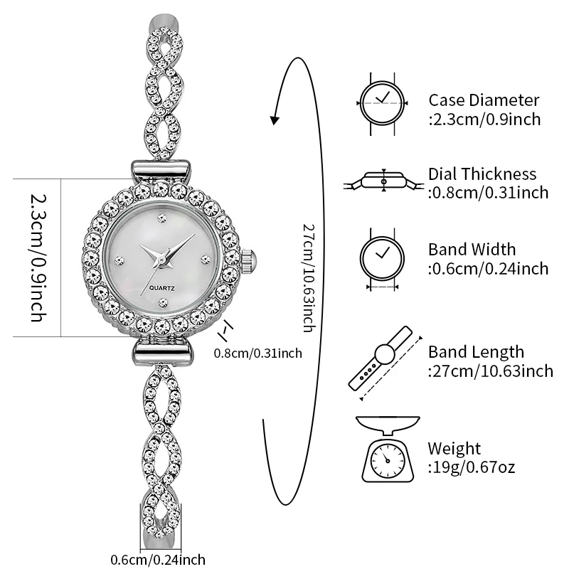 New Vintage Rhinestone Small Round Dial Women Watch Ladies Silver Color Bracelet Quartz Watches Clock