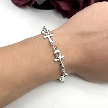 egypt bracelet Ankh Cross Bracelets Women Men Stainless Steel Box Chain Charms Bracelet Vintage Egyptian Jewelry Birhday Gift