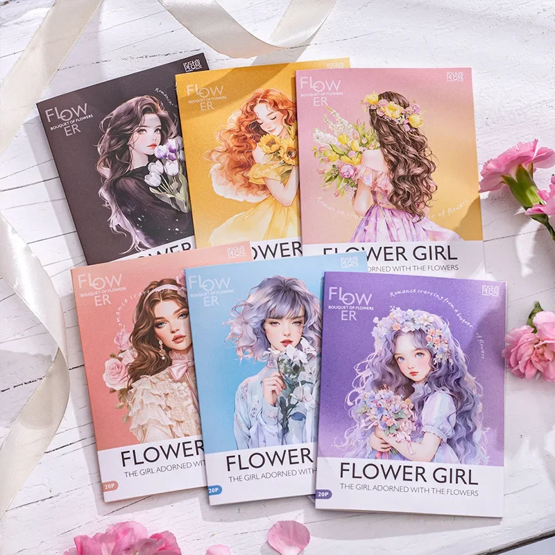 Girls and Flowers Ins Style Transparent PET Sticker Bag Character Theme Material for Scrapbooking Junk Journal Collage 20Pcs/bag