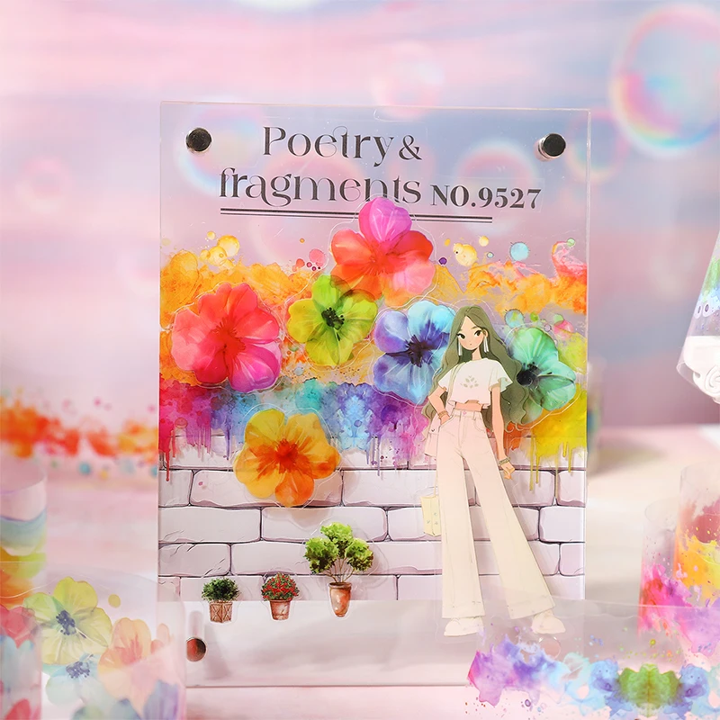 1 롤 레인보우 그라디언트 다이 컷 PET 테이프 Scrapbooking DIY 저널 콜라주 아트 전화 케이스 노트북 장식 선물 공예