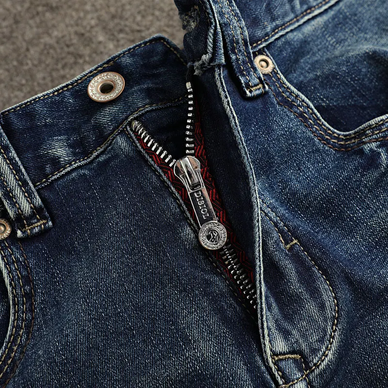 Italian Style Fashion Men Jeans High Quality Retro Blue Stretch Slim Fit Ripped Jeans Men Vintage Designer Denim Pants Hombre