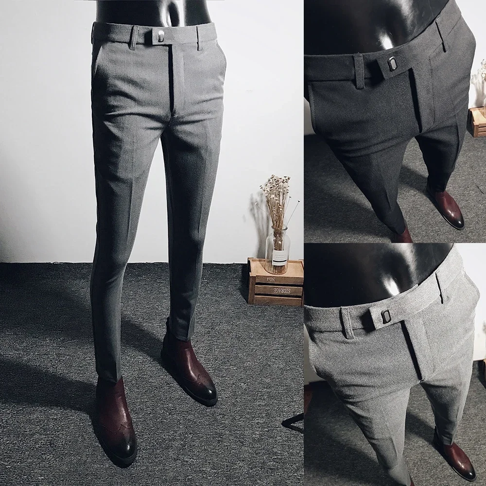 2024 New Slim Men's Pants Stretch Trousers Men Sunmmer High Quality Classic Solid Color Business Casual Wear Formal Suit Pants