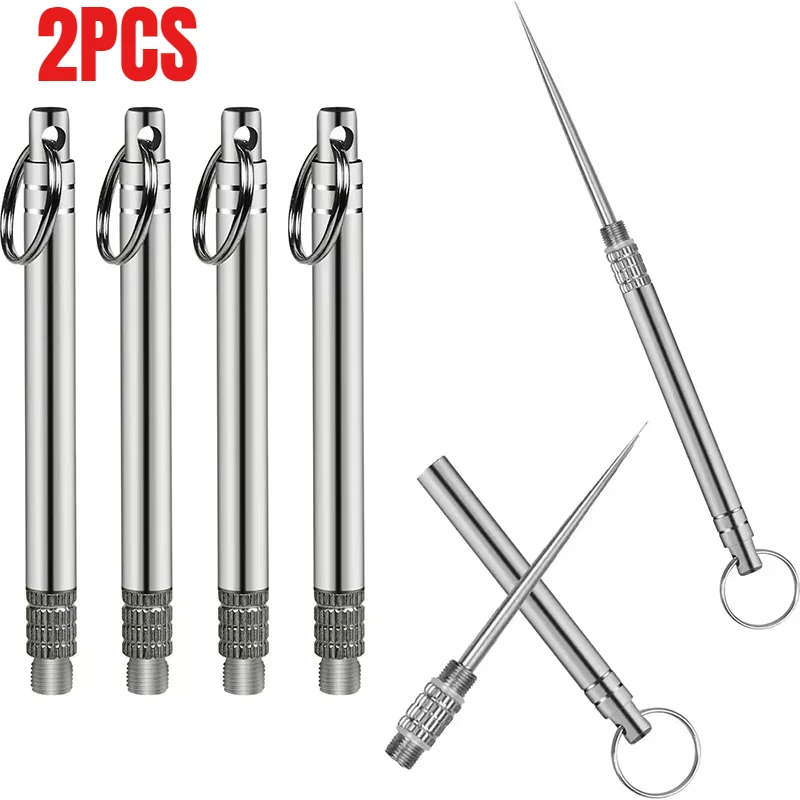 Portable Titanium Toothpicks Metal Pocket Toothpick Stainless Steel Toothpick Reusable Toothpicks Toothpick Set Toothpicks Set Retractable Toothpick 2PC For Picnic Camping