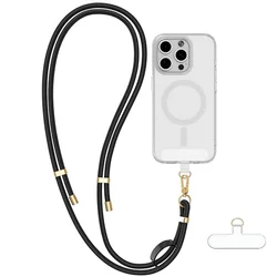Anti - Theft & Anti - Loss Crossbody Phone Lanyard Set with Leather Hoop and Wrist Strap - Polyester / Nylon (Black (1PC))