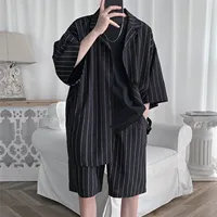 Summer Men Shorts Set Matching Shirts Letter Striped Floral Printing Outfits Short Sleeve Elastic Waist Thin Oversize Suit Man 1