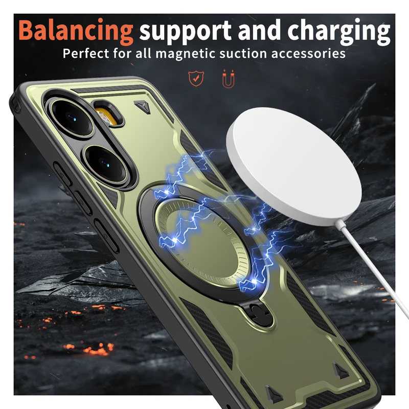 Military Drop-Proof Hard Case with 360° Adjustable Ring Stand and TPU Protection
