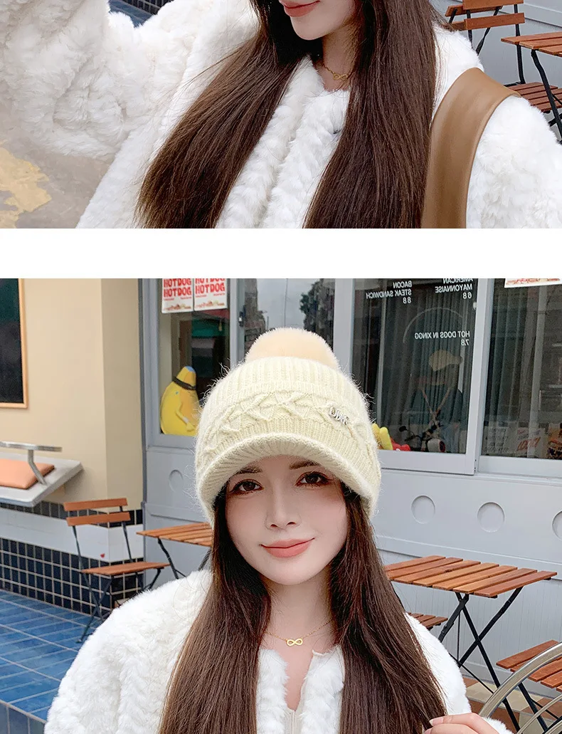 Chapeau tricoté chaud à la mode pour femmes, avec oreillettes, langue de canard, bonnet d'extérieur épais et rembourré en coton, hiver 2023_voghion.com