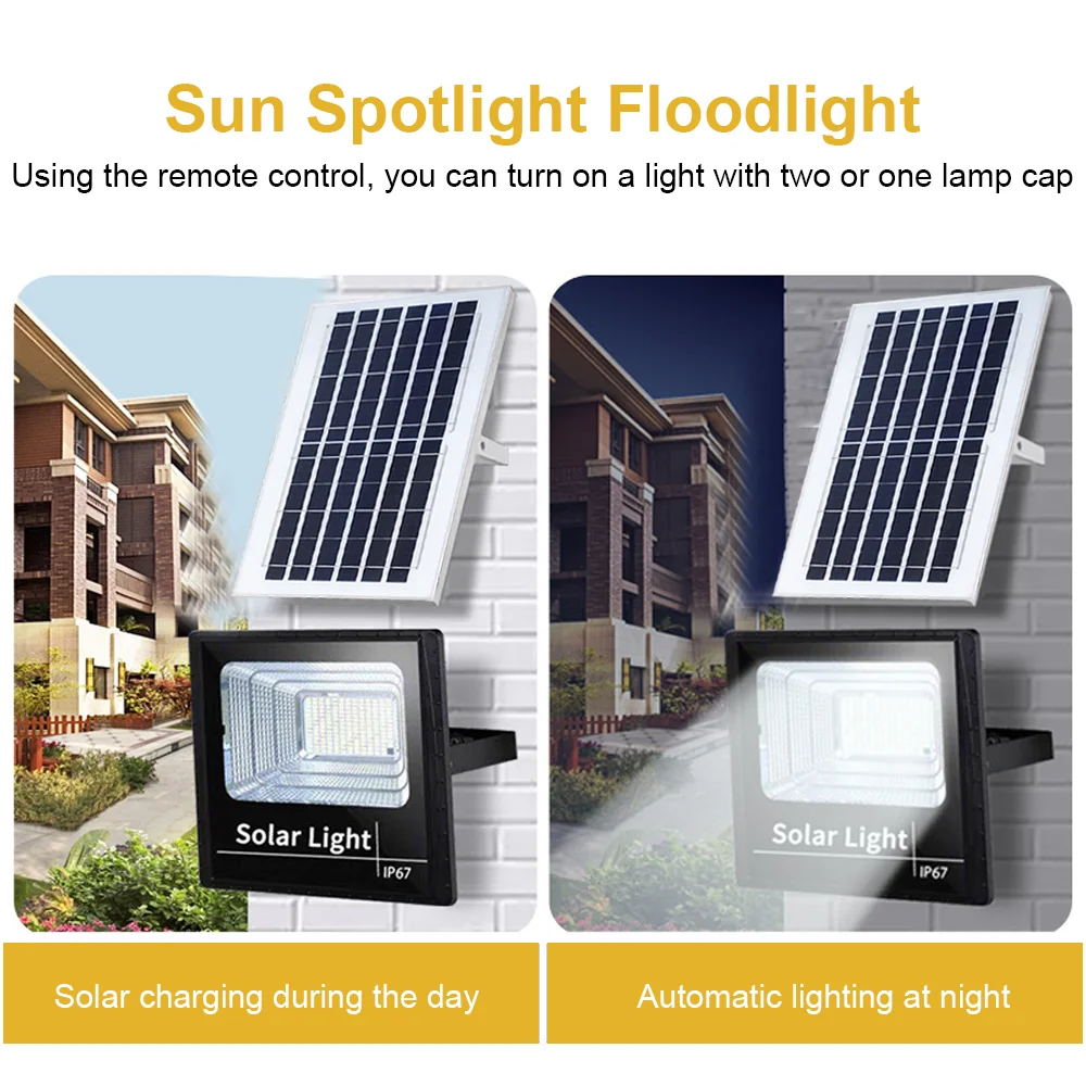 LED Solar Flood Light Sensor Street Outdoor Garden With Remote Control Security Dual Lights - 4