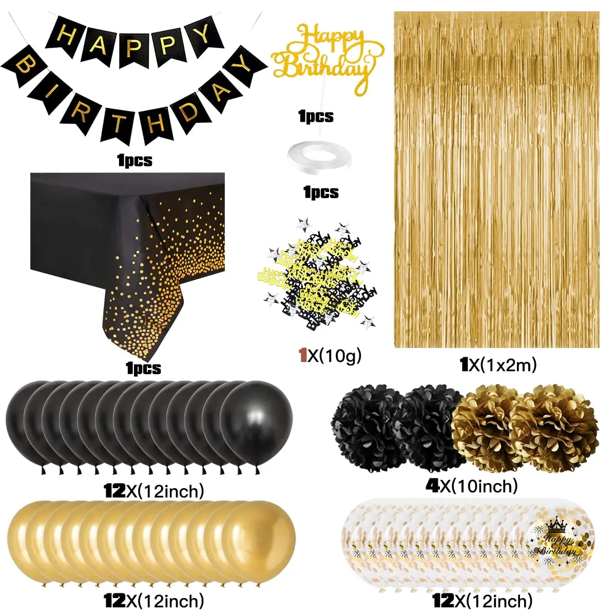 BLACK and GOLD Party Decorations Black,gold Balloons and Paper Pom