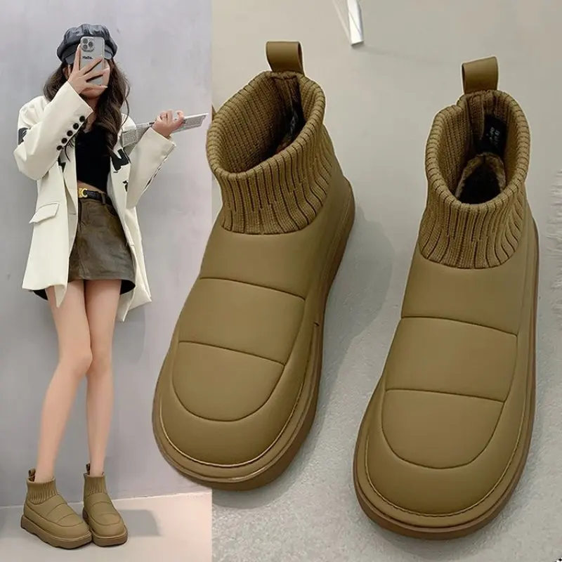 Shoes Boots Socks Heels Round Toe Boots Women Stockings Ladies Autumn High Heel Lolita Over-the-Knee Rubber Cotton Fabric