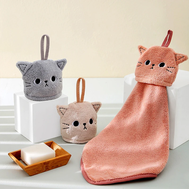Microfiber Hand Towel Cat Hand Towel For Child Super Absorbent Microfiber Kitchen Towel Tableware Cleaning Bathroom Tools