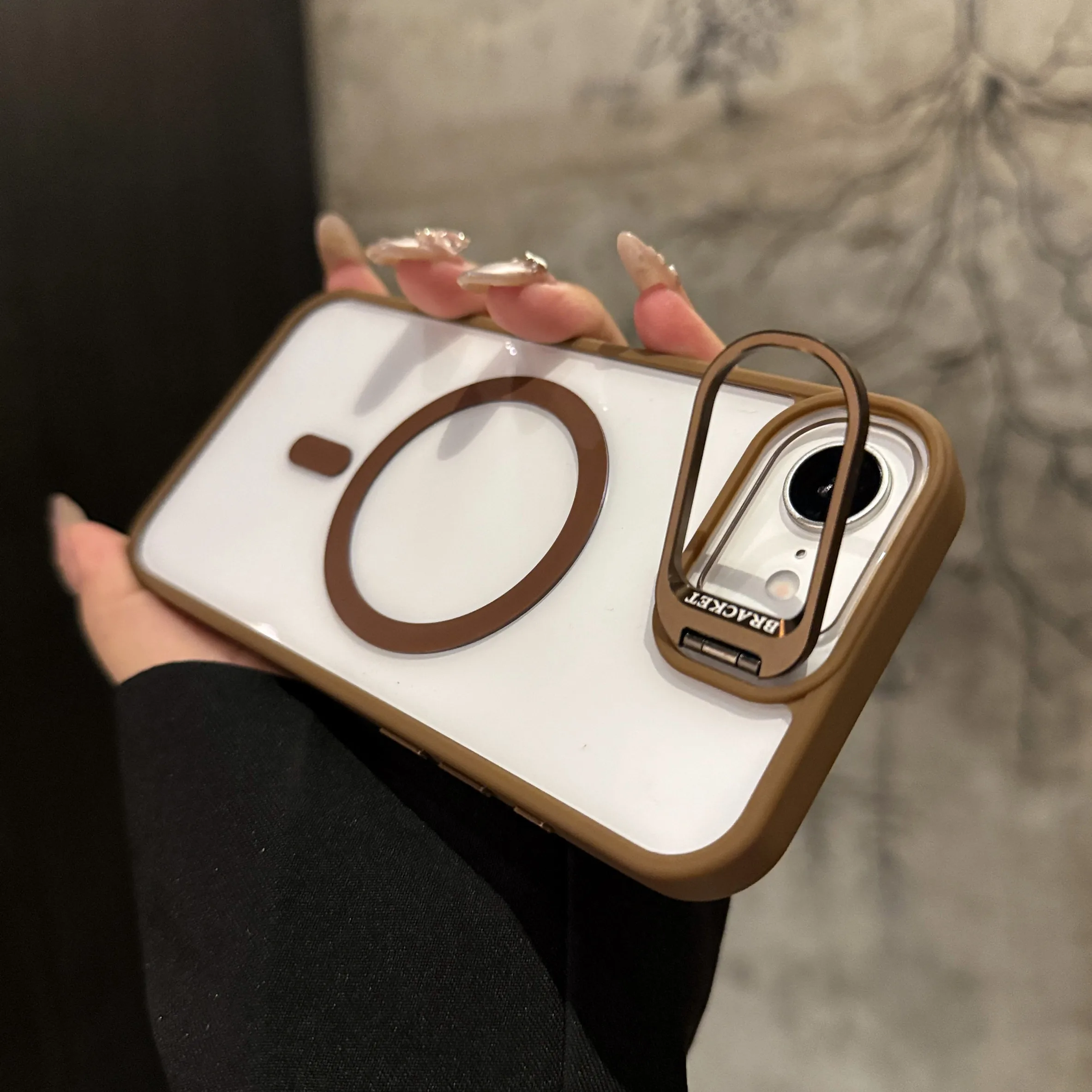 Magnetic Metal Ring Holder Case with Clear Lens Protection and Hard Back Cover