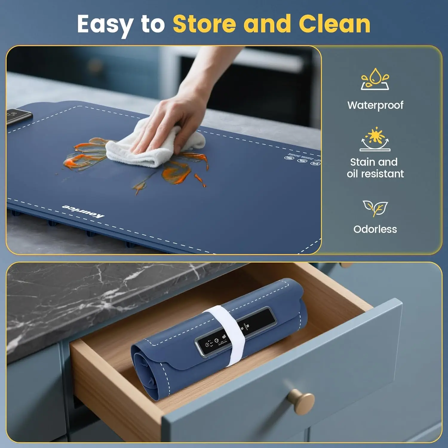 Warming Mat for Food, Food Warmer with 4 Level Adjustable Temperature, Full Surface Heating, Rollable