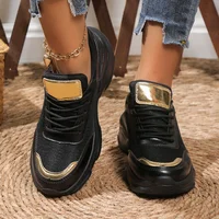 New Heel Mesh Sports Shoes Sneakers Women's Breathable Lace-up Platform Sneakers Splicing Lace Up Outdoor Vulcanized Shoes 1