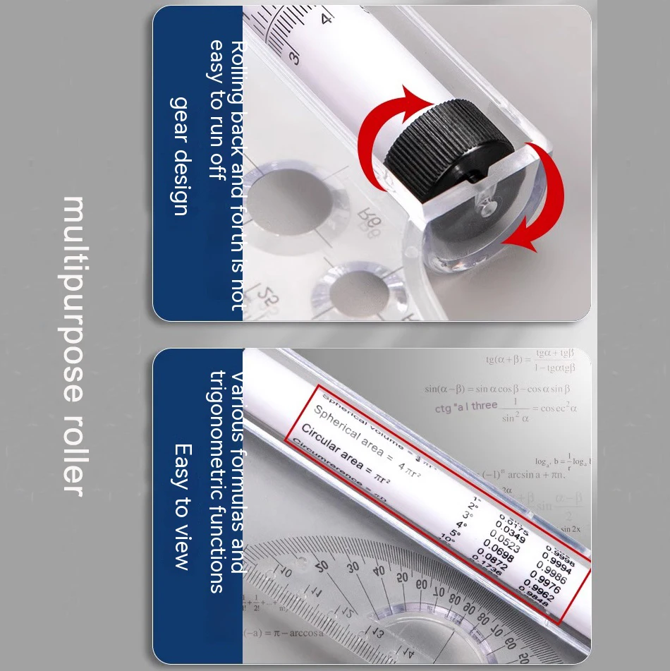 Multi Function Drawing Tool Roll Draw Ruler Metric Rolling Ruler Clear Measuring Parallel Rolling Angles Line stainless steel ruler triangle ruler ruler set drawing ruler straight ruler metal ruler plastic ruler quilting ruler rotatable ruler cats paw ruler