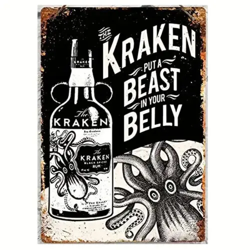 

The Kraken применил ром «Положите чудовище в ваш живот» новый металлический знак 8 дюймов x 12 дюймов
