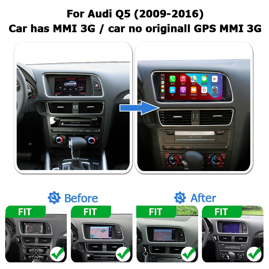 8,8 ''Wireless Carplay Android Auto Linux Auto Radio Multimedia Bildschirm Stereo Für Audi Q5 2009-2016 intelligente system navigation – Detail 1
