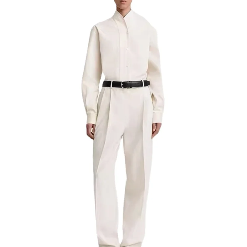 

Женская однобортная хлопковая блузка VII, осенне-зимняя Однотонная рубашка с многослойным воротником, 2023