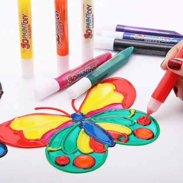 3D Magic Gum Paint Pen Polfes Természetesen Levegőn Szárított Gyermekek Diy Ablak Ólomüvegfestékek Kristályablak-Matricák Készítéséhez