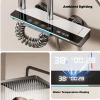 Hot Cold Shower Set Faucet Temperature Digital Display Bathroom Wall Mounted 4 Ways Water Outlet Rainlfall Shower Faucet System 2