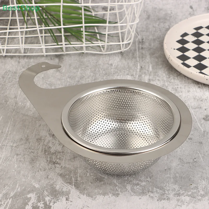Js Swan Stainless Steel Sink Strainer Basket – Hanging Food Drainer For Kitchen Sink, Enlarged Swan Shape Design With Hook & Sponge (Silver, 9.5″x6″)