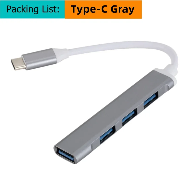UltraSlim Aluminum USB-C Hub: 4-Port SuperSpeed Adapter for Computers and Laptops