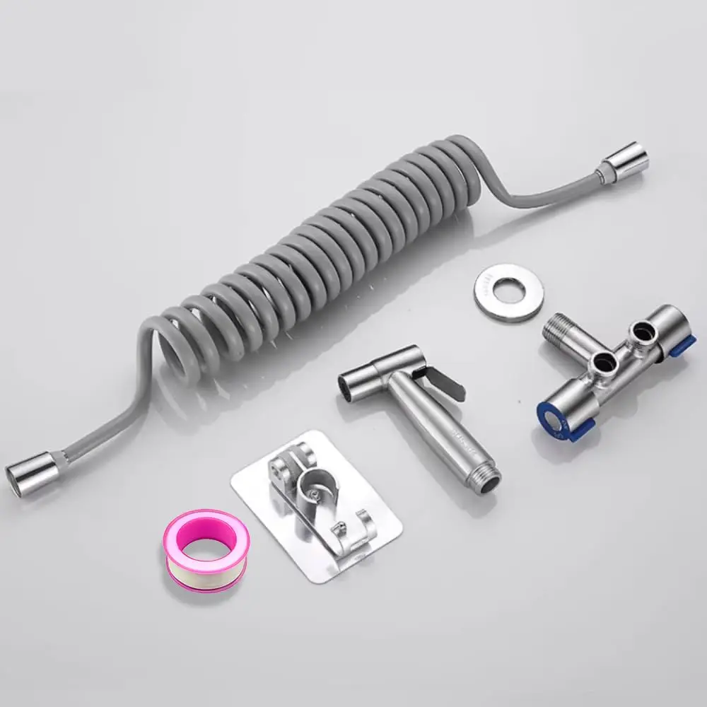304 Stainless Steel Spray Gun Shower Handheld Bidet Sprayer Set Handheld Toilet Bidet Faucet Sprayer Shower Nozzle Self Cleaning 6