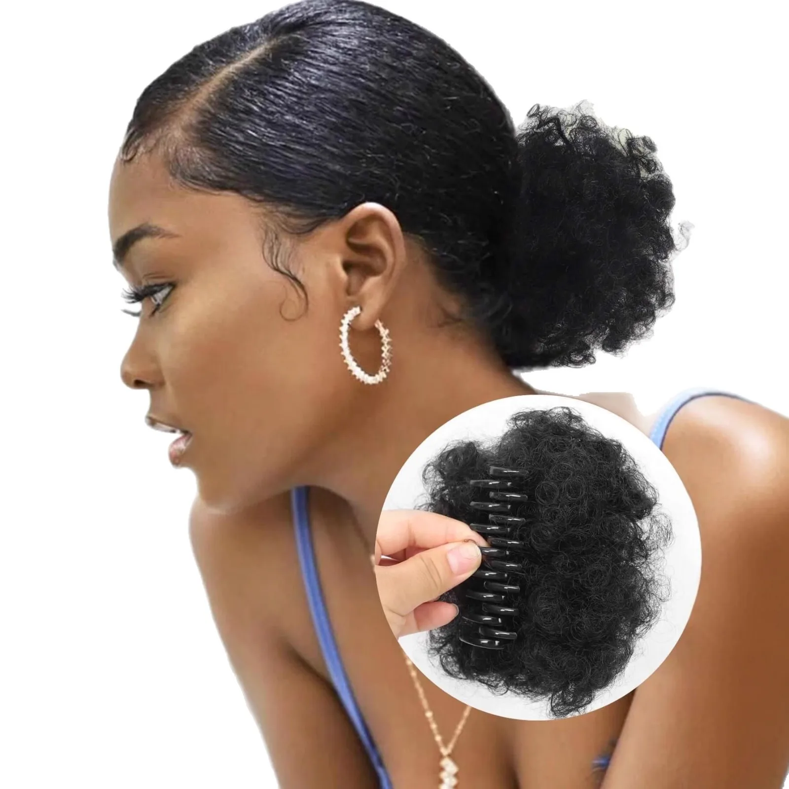 Coda di Cavallo Ricci Crespi con Clip a Granchio, Extension Sintetiche, Treccia a Coda di Cavallo, Parrucca Ricci Voluminosi - immagine 6
