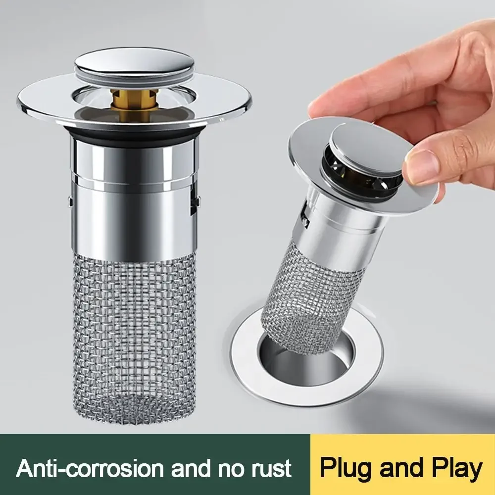 Washbasin leak plug 1PCS stainless steel odor proof bouncing core press type sink drain universal accessory for washbasin