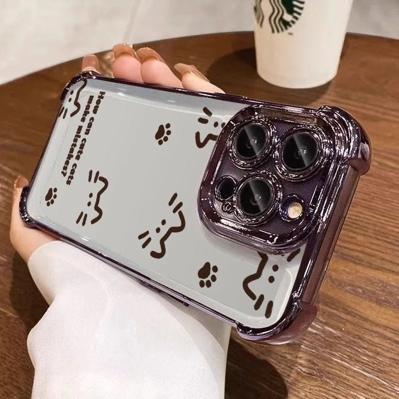Love Black Cat Electroplate Shockproof Clear Armor Phone Case
