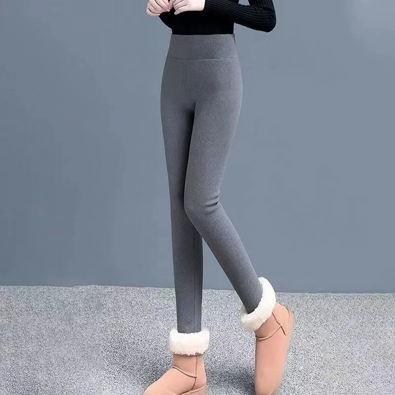 

2023 Autumn and Winter Women's Patchwork Lamb Fleece Bottom and Thickened High Waist Slimming Elastic Small Feet Pencil Pants