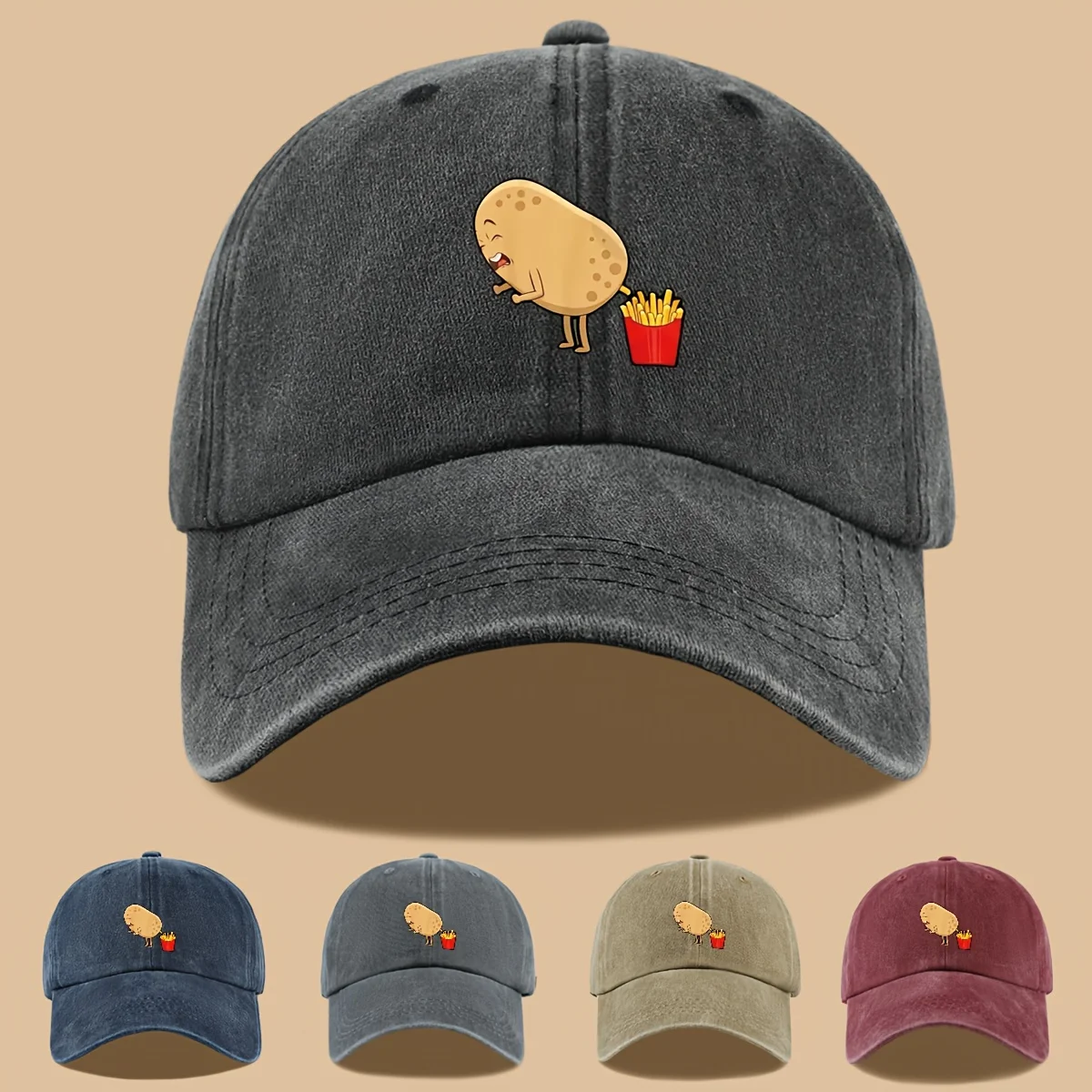 Humorvolle Baseballkappe mit Kartoffelchip-Aufdruck, lässiger Outdoor-Hut, geeignet für Urlaubspartys, Geburtstage, Freunde, Cartoon-Design – Detail 12