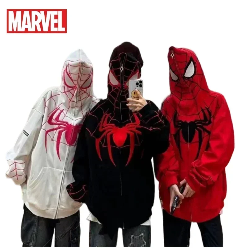 

Marvel Spider-Man Personalized Creative Spring and Autumn New Casual Fashion Embroidered Retro Hooded Cardigan Sweatshirt Jacket