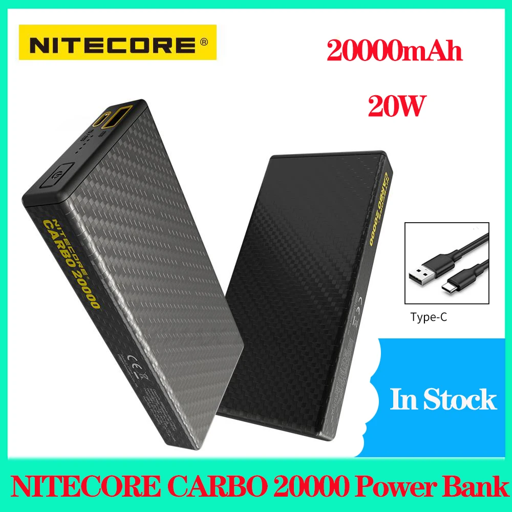 

NITECORE CARBO 20000 20000mAh Mobile Power Bank IPX5 Raing Carbon Fiber PD/QC 20W Fast Charge Low Current Mode Protection Phones