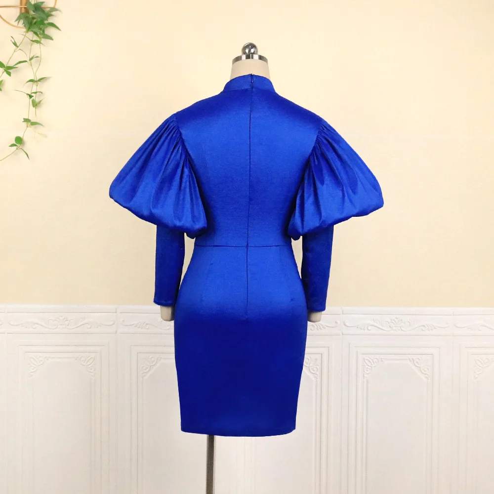 Plus Size Women Dress Solid Puff Sleeve Elegant Dress 2022 Autumn Evening Party Bodycon Skirts Lady Fashion Wholesale Clothes
